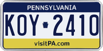 PA license plate KOY2410