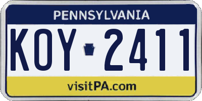 PA license plate KOY2411