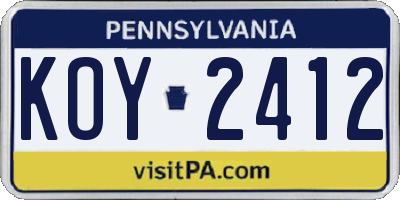 PA license plate KOY2412