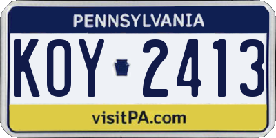 PA license plate KOY2413