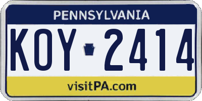 PA license plate KOY2414