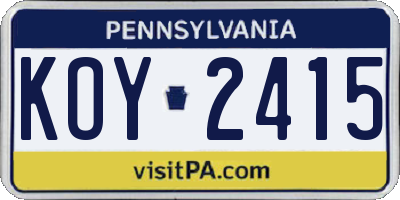 PA license plate KOY2415