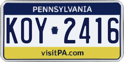 PA license plate KOY2416