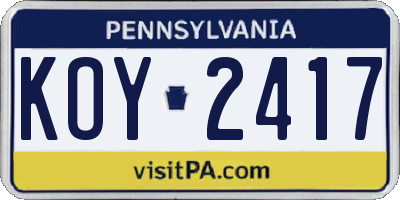 PA license plate KOY2417