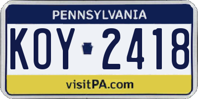 PA license plate KOY2418