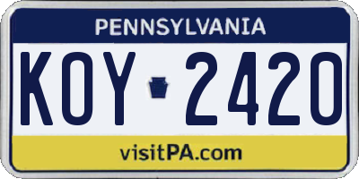 PA license plate KOY2420