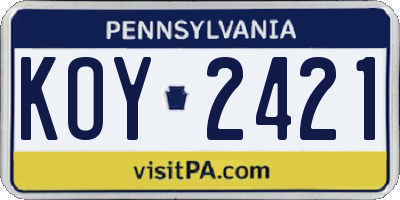 PA license plate KOY2421