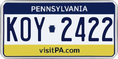 PA license plate KOY2422