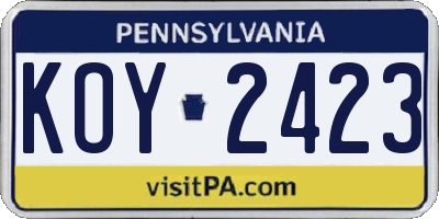 PA license plate KOY2423