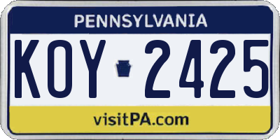 PA license plate KOY2425