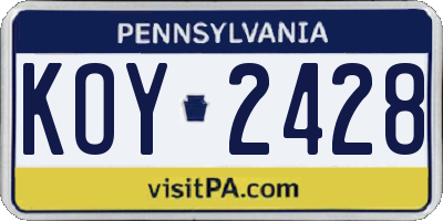 PA license plate KOY2428
