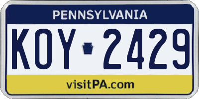 PA license plate KOY2429