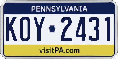 PA license plate KOY2431
