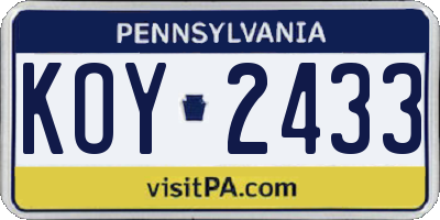 PA license plate KOY2433
