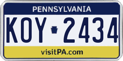 PA license plate KOY2434
