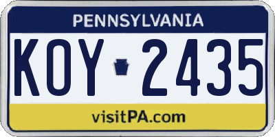 PA license plate KOY2435
