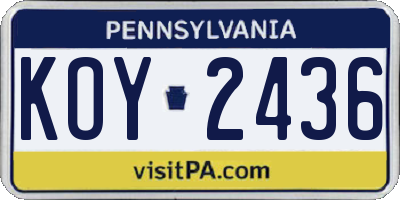 PA license plate KOY2436