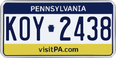 PA license plate KOY2438