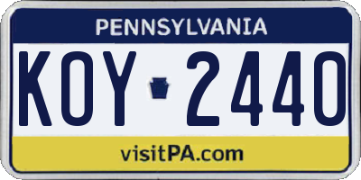 PA license plate KOY2440