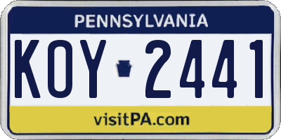 PA license plate KOY2441