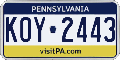 PA license plate KOY2443