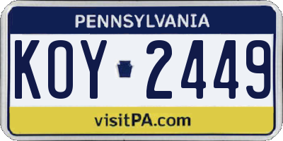 PA license plate KOY2449