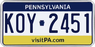 PA license plate KOY2451