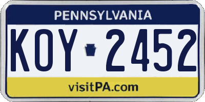 PA license plate KOY2452