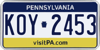 PA license plate KOY2453