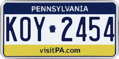 PA license plate KOY2454