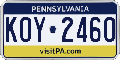 PA license plate KOY2460