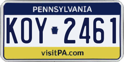 PA license plate KOY2461