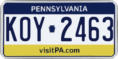 PA license plate KOY2463