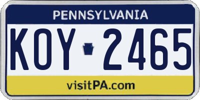 PA license plate KOY2465