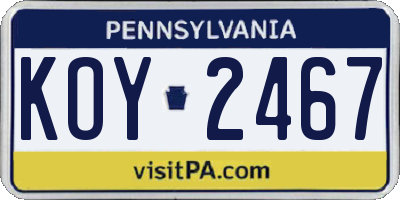 PA license plate KOY2467