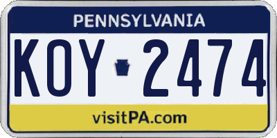 PA license plate KOY2474