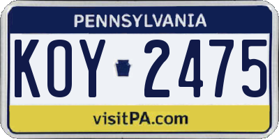 PA license plate KOY2475