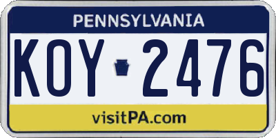 PA license plate KOY2476
