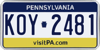 PA license plate KOY2481