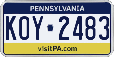PA license plate KOY2483