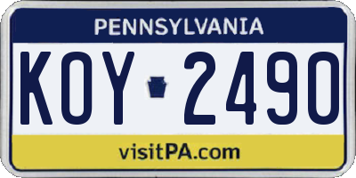 PA license plate KOY2490