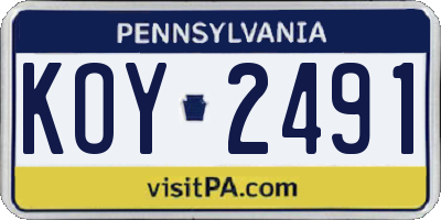 PA license plate KOY2491