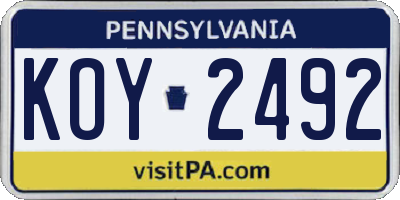 PA license plate KOY2492