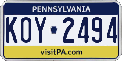 PA license plate KOY2494