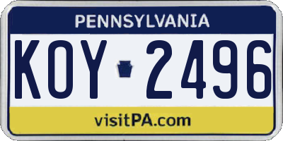PA license plate KOY2496