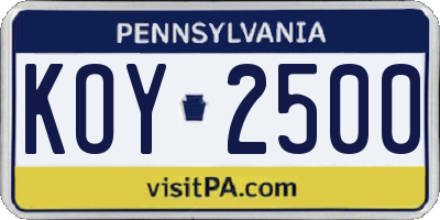 PA license plate KOY2500