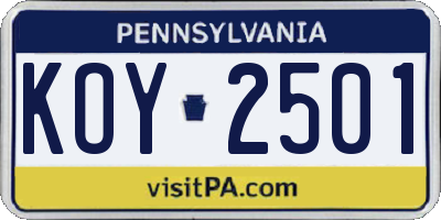 PA license plate KOY2501