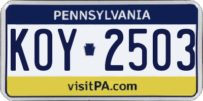 PA license plate KOY2503