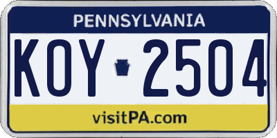 PA license plate KOY2504