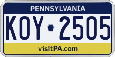 PA license plate KOY2505